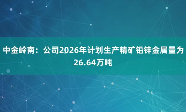 中金岭南：公司2026年计划生产精矿铅锌金属量为26.64万吨