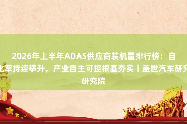 2026年上半年ADAS供应商装机量排行榜：自主化率持续攀升，产业自主可控根基夯实丨盖世汽车研究院