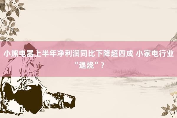 小熊电器上半年净利润同比下降超四成 小家电行业“退烧”？