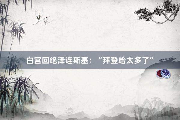 白宫回绝泽连斯基：“拜登给太多了”