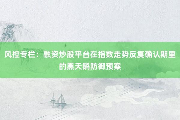 风控专栏：融资炒股平台在指数走势反复确认期里的黑天鹅防御预案