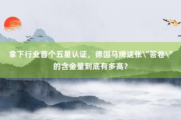 拿下行业首个五星认证，德国马牌这张＂答卷＂的含金量到底有多高？