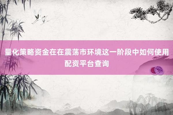 量化策略资金在在震荡市环境这一阶段中如何使用配资平台查询