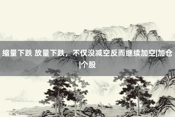 缩量下跌 放量下跌，不仅没减空反而继续加空|加仓|个股