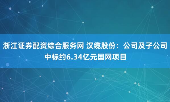 浙江证券配资综合服务网 汉缆股份：公司及子公司中标约6.34亿元国网项目