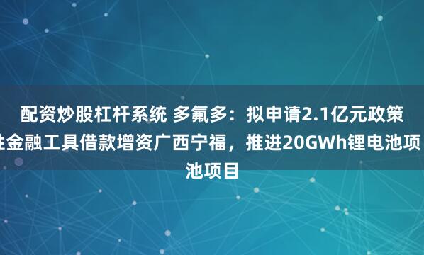 配资炒股杠杆系统 多氟多：拟申请2.1亿元政策性金融工具借款增资广西宁福，推进20GWh锂电池项目