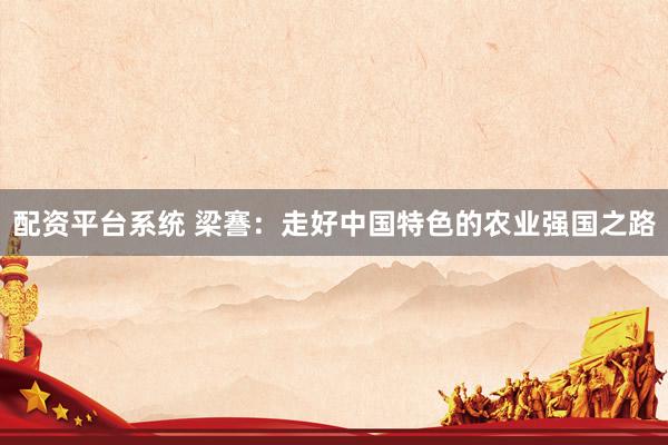 配资平台系统 梁謇:走好中国特色的农业强国之路