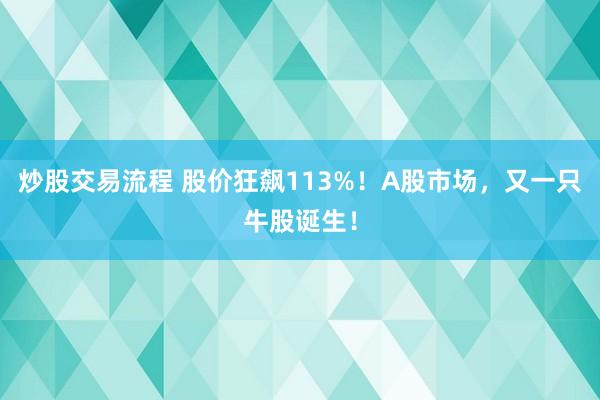 炒股交易流程 股价狂飙113%！A股市场，又一只牛股诞生！