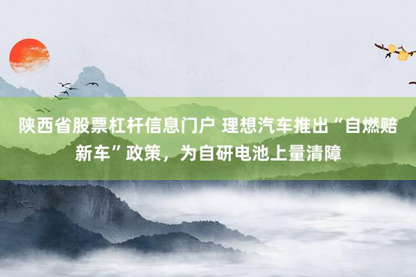 陕西省股票杠杆信息门户 理想汽车推出“自燃赔新车”政策，为自研电池上量清障